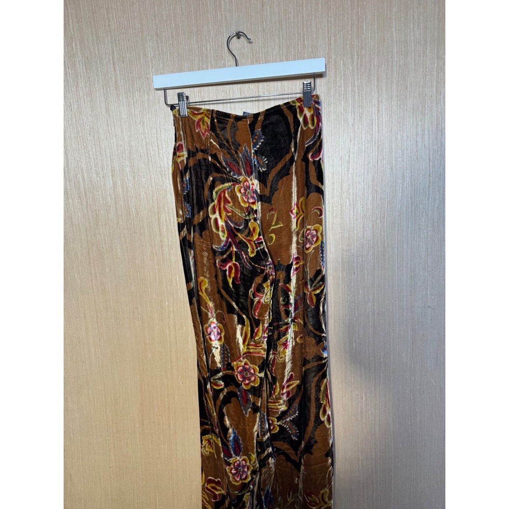 Anthropologie Silk Velvet Wide Leg Pants Brown Floral Paisley Size 2 Boho Y2K - Picture 5 of 5